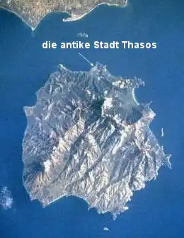 Ligging van de antieke stad Thasos op het gelijknamige eiland.