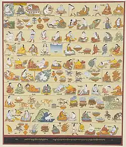 17de eeuw. Thangka met instructies over de wijzen en methoden van behandelen door een arts.