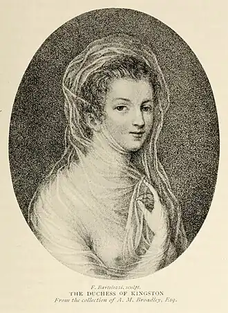 Elizabeth Chudleigh, gravure door Francesco Bartolozzi