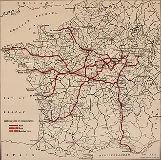 De belangrijkste door het Amerikaanse leger gebruikte spoorlijnen
