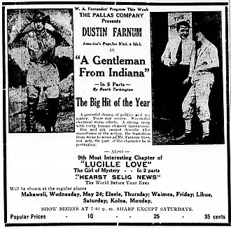 Advertentie voor The Gentleman from Indiana