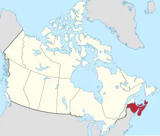 De Maritieme Provincies (rood) als deel van Canada