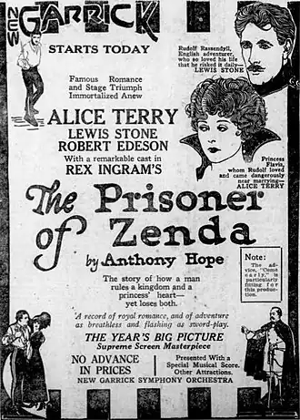 Advertentie voor The Prisoner of Zenda