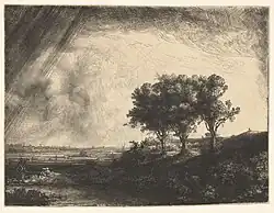 Drie bomen, ets door Rembrandt