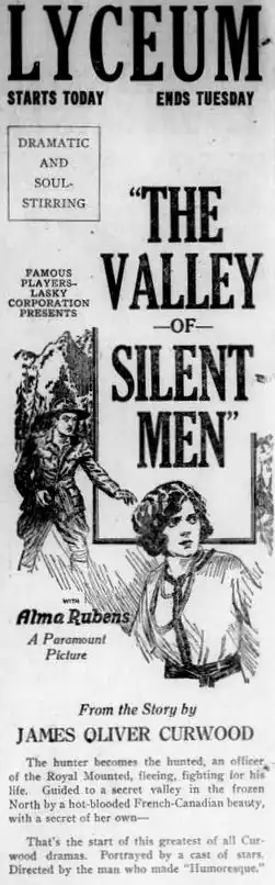 Krantenadvertentie voor The Valley of Silent Men