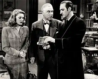 Eve Amber, Nigel Bruce en Basil Rathbone in The Woman in Green