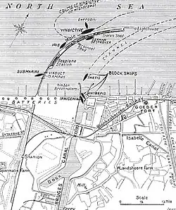 Kaart met schepen en scheepsbewegingen