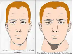 Schets van de Zodiac Killer bij de Paul Stine-moord naar aanleiding van Don Fouke's getuigenis.