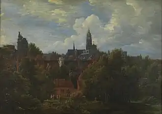 Bovenstad Brussel Ca. 1650, met in het midden het dak van het Schip en de toren van de Zavelkerk met op haar voorgrond de Jezuïetenkerk aan de Ruisbroeckstraat.