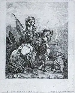 Jeanne d'Arc te paard (gravure)