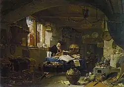 De alchemist in zijn laboratorium