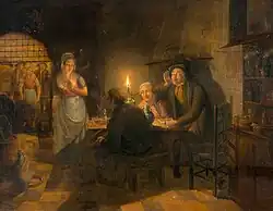 Herbergscène bij kaarslicht