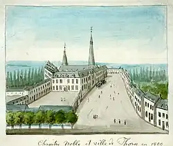 Historiserende tekening Abdij van Thorn, ca. 1840