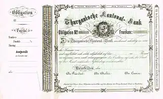 Obligatie van de Kantonnale Bank van Thurgau van rond 1880.
