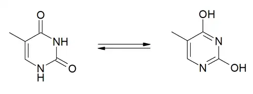 Tautomerisatie van thymine.