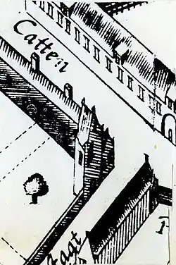 De Tibbetoren op een uitsnede van de kaart van Haubois