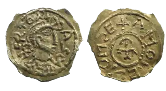 Een gouden tremissis van Dagobert II.