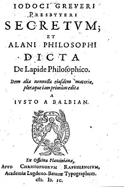 Titelblad Jodoci Greveri ... (1599)