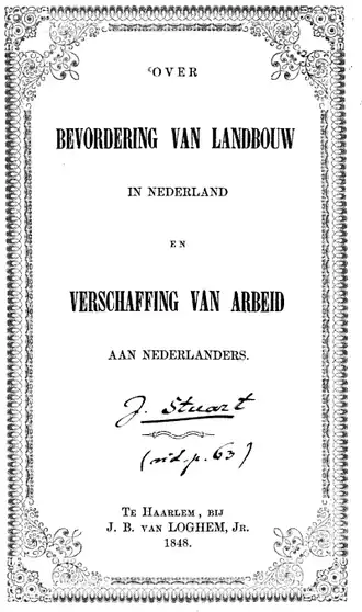 Titelblad Over bevordering van landbouw in Nederland en verschaffing van arbeid aan Nederlanders (1848)