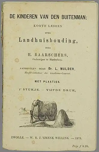 Titelblad van de vijfde druk van De kinderen van den buitenman door Baarschers uit 1875 (voorzien van illustraties)