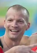 Tobias Unger na de 4 x 100 m estafette op de EK van 2010, Barcelona.