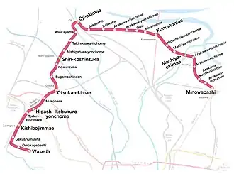 Netwerkkaart van de Arakawa-lijn