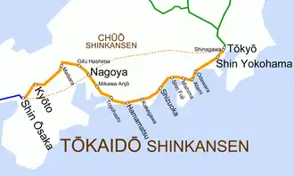 Tokaido Shinkansen op de kaart