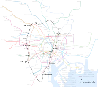 Yamanote-lijn op de kaart
