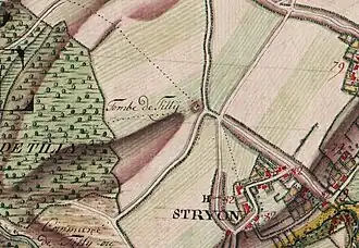 de Tumulus van Tilly op de Ferrariskaart