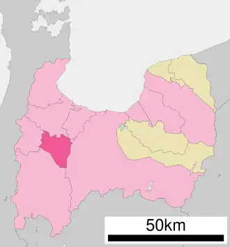 Situering van Tonami in de prefectuur Toyama