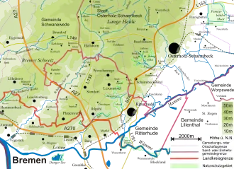 Kaart van Ritterhude en omgeving