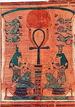 ankh en zonnewiel in het Dodenboek van de Egyptische schrijver Ani
