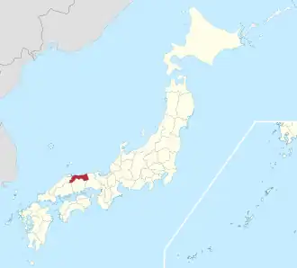 Kaart van Japan met Tottori gemarkeerd