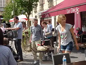Regisseur Patrice Leconte en actrice Pauline Lefèvre tijdens de opnames van Voir la mer in Dijon in augustus 2010