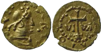 Tremissis van Sigebert II aangemunt in Viviers (Ardèche).