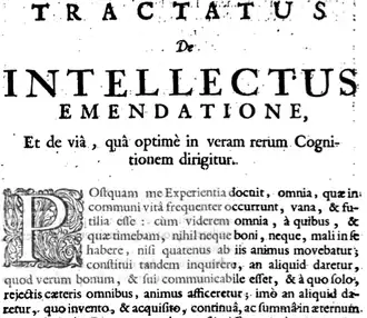 Titelpagina van Tractatus de intellectus emendatione in Spinoza's Opera Posthuma (1677)