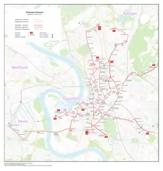Netwerkkaart van de Tram van Düsseldorf