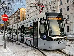 Een van de Twist trams die Pesa bouwde voor de tram van Moskou.