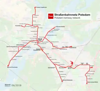 Netwerkkaart van de Tram van Potsdam