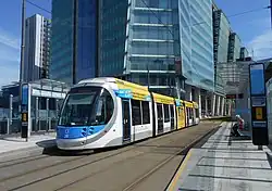 Een 5-delige lagevloertram in Birmingham