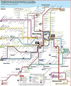 HTM-kaart tramlijnen; november 2022.