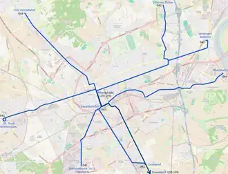 Netwerkkaart van de Tram van Krefeld