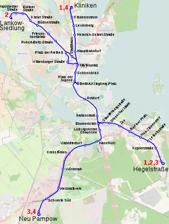 Netwerkkaart van de Tram van Schwerin