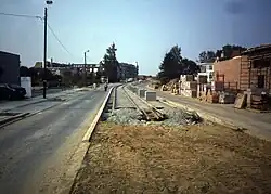 Aanleg van de tramsporen in de Hinnisdaallaan in 1986.