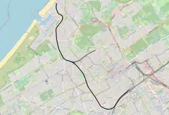 Tramlijn Den Haag HSM - Scheveningen Strand op de kaart