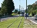 Tram van Grenoble aan het eindpunt van lijn E