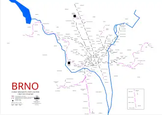 Netwerkkaart van de Tram van Brno
