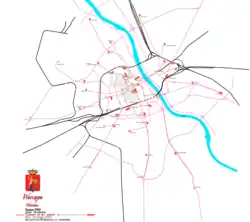 Tramnet in het eerste volledige bezettingsjaar. De contouren van het getto zijn aangegeven.