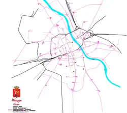 Tramnet in 1959 na de tweede grote herstelperiode en de heraanleg van de lijn naar Wilanów.