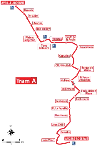 Netwerkkaart van de Tram van Angers
